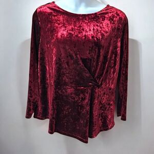 CJ BANKS PLUS SIZE Maroon LongSleeve Ruched Velvet Top 1X